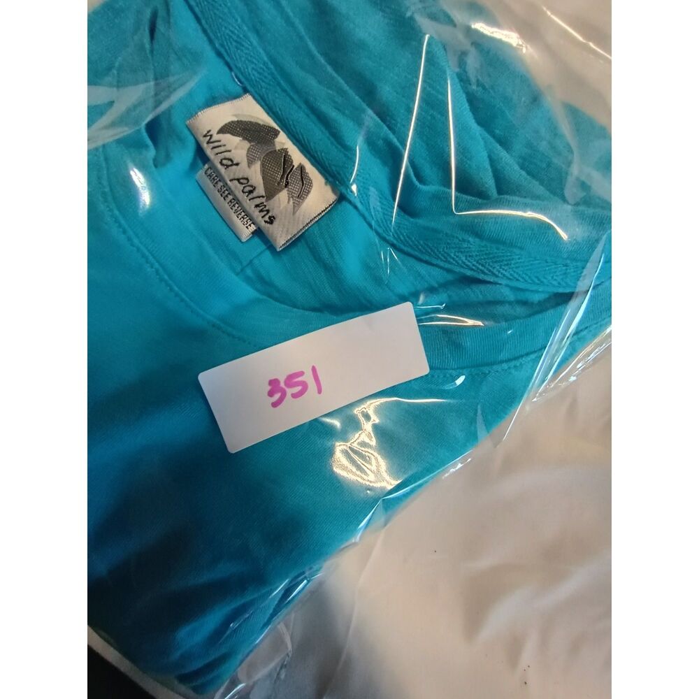 Wild Palms Women's XXL Tunic Top Turquoise Blue 3/4 Sleeve Slub Knit Pockets